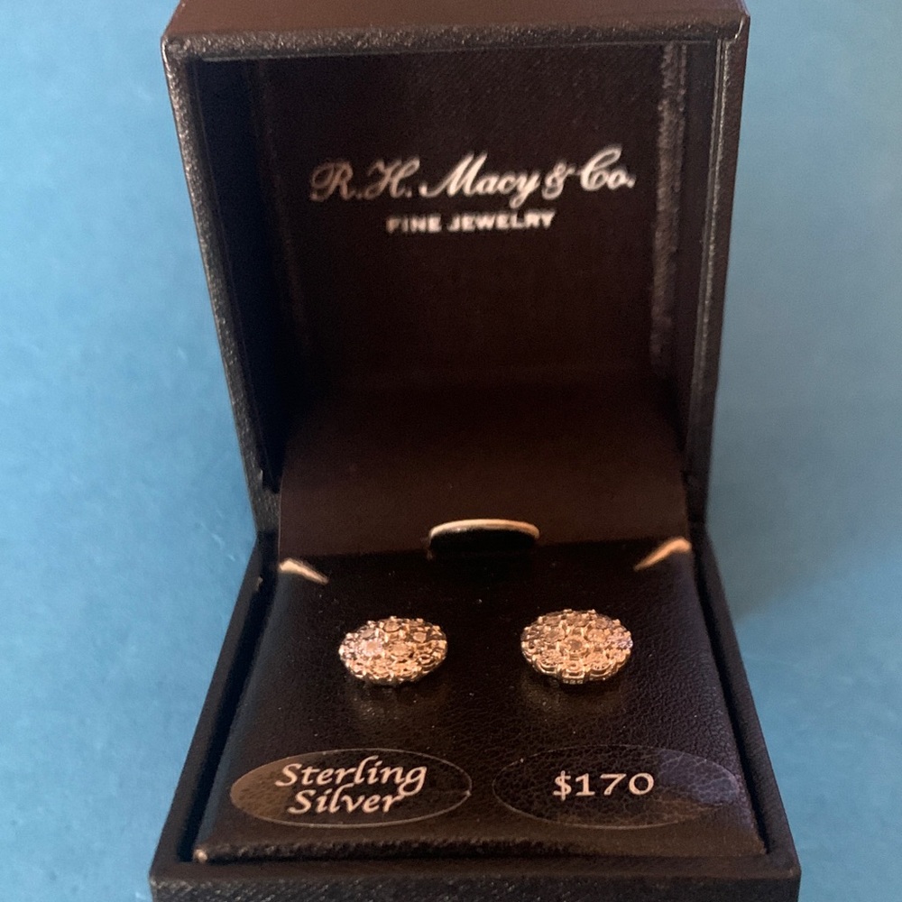 Sterling Silver and Diamond Stud Earrings